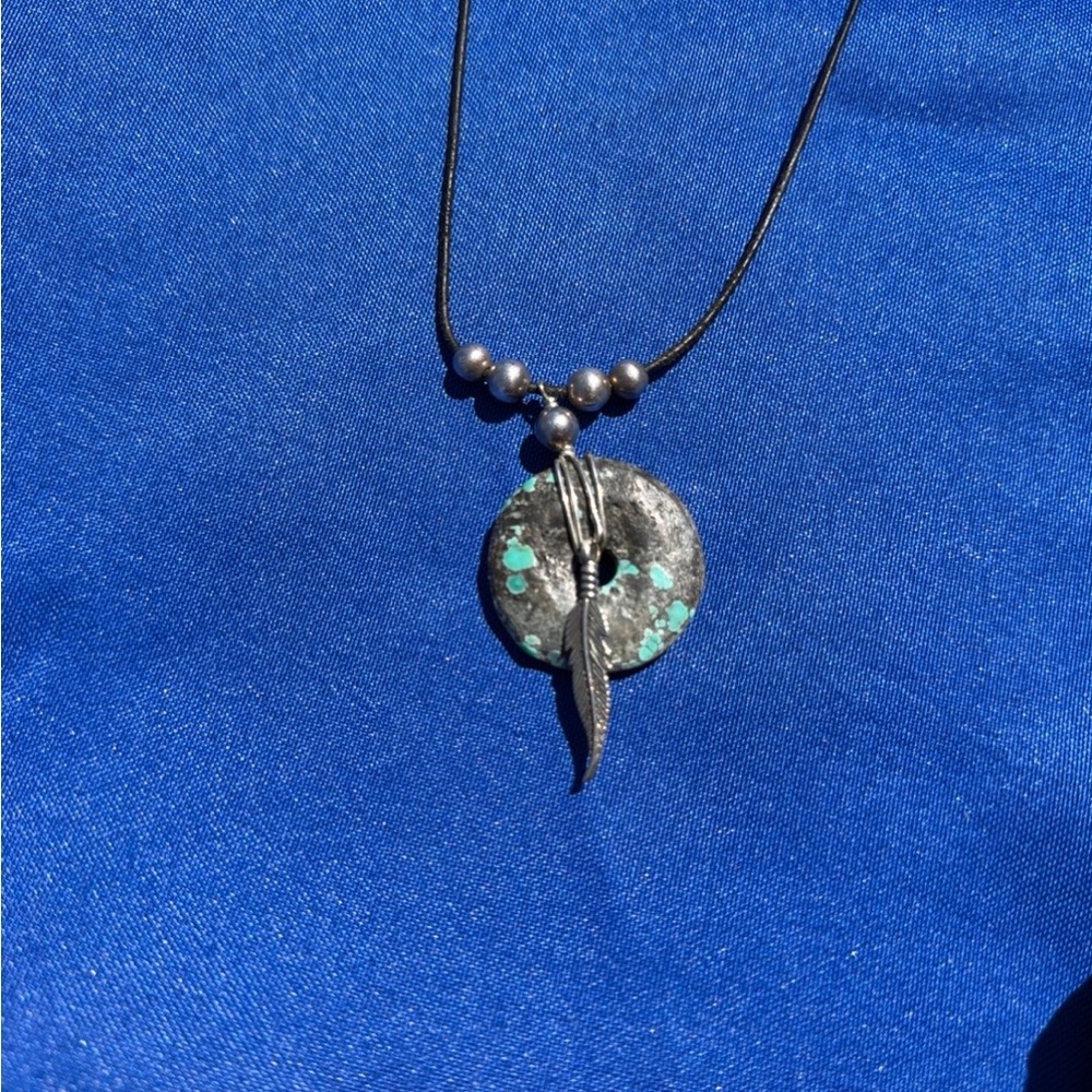Turquoise Accent Black Cord Pendant Necklace - Picture 1 of 5